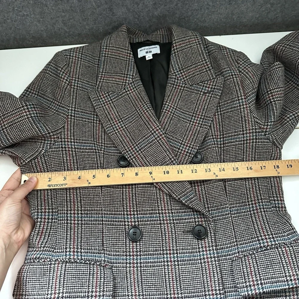 UNIQLO Ines de la Fressange IDLF Double Breasted Plaid Tweed Coat M Wool New - Picture 9 of 14